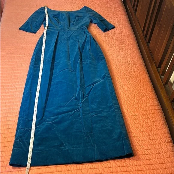 Vintage 1950-60s Teal Blue Velvet Maxi Cocktail Dress Neusteters Denver CO sz XS - Picture 15 of 16
